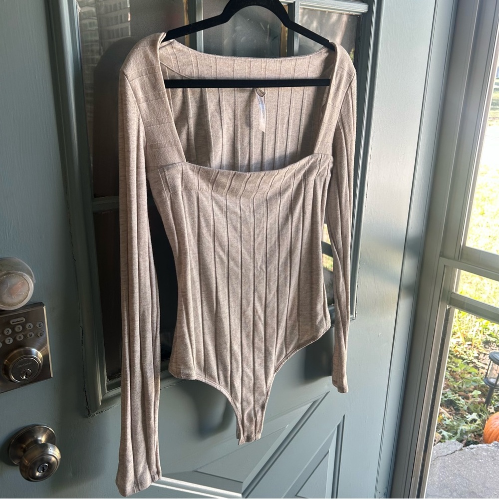 Free People Intimately Beside Me Ribbed Square Neck Long Sleeved Bodysuit Medium - Picture 5 of 11